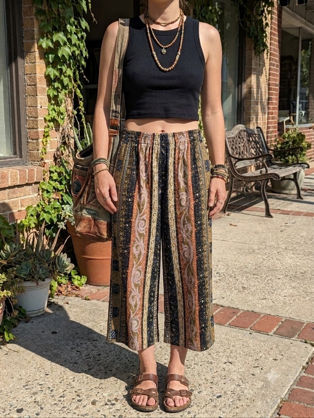 Vintage Reitmans Rayon Pants Funky Paisley Stripe Boho Festival Wide Leg M